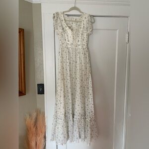 Gunne Sax Cream and Blue Floral Maxi Dress